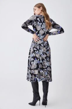 Karen Millen Tall Floral Belted Wrap Viscose Blend Jersey Midaxi Dress -Karen Millen Shop tall floral belted wrap viscose blend jersey midaxi dress 1 2