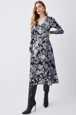Karen Millen Tall Floral Belted Wrap Viscose Blend Jersey Midaxi Dress -Karen Millen Shop tall floral belted wrap viscose blend jersey midaxi dress 1 3