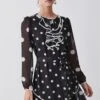 Karen Millen Tall Mono Mixed Dot Piped Ruffle Belted Mini Dress 1 Karen Millen Tall Mono Mixed Dot Piped Ruffle Belted Mini Dress -Karen Millen Shop tall mono mixed dot piped ruffle belted mini dress