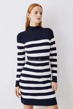 Karen Millen Tall Stripe Rib Knit Belted Mini Dress -Karen Millen Shop tall stripe rib knit belted mini dress 2