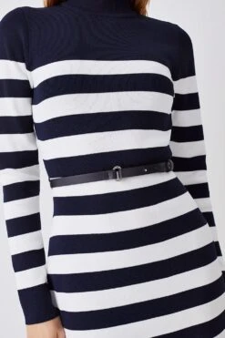 Karen Millen Tall Stripe Rib Knit Belted Mini Dress