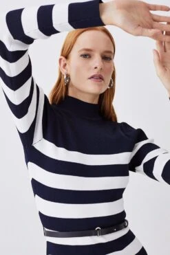 Karen Millen Tall Stripe Rib Knit Belted Mini Dress -Karen Millen Shop tall stripe rib knit belted mini dress 3
