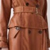 Karen Millen Leather Stitching Detail Belted Trench -Karen Millen Shop tan leather stitching detail belted trench