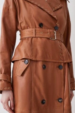 Karen Millen Leather Stitching Detail Belted Trench