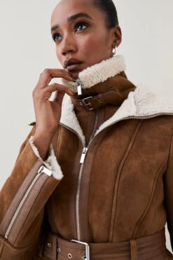 Karen Millen Lydia Millen Two In One Shearling Coat -Karen Millen Shop tan lydia millen two in one shearling coat 1 2