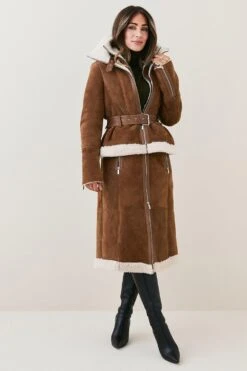 Karen Millen Lydia Millen Two In One Shearling Coat -Karen Millen Shop tan lydia millen two in one shearling coat 1 3