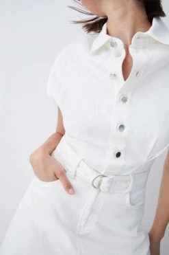 Karen Millen Denim Asymmetric Hem Midi Shirt Dress -Karen Millen Shop white denim asymmetric hem midi shirt dress 1 3