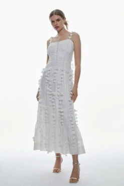 Karen Millen Tall Floral Applique Strappy Woven Maxi Dress -Karen Millen Shop white tall floral applique strappy woven maxi dress 1