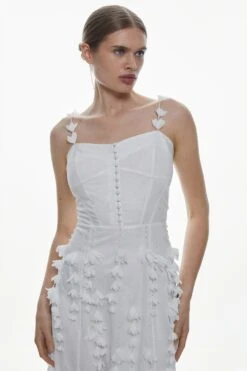 Karen Millen Tall Floral Applique Strappy Woven Maxi Dress -Karen Millen Shop white tall floral applique strappy woven maxi dress 2