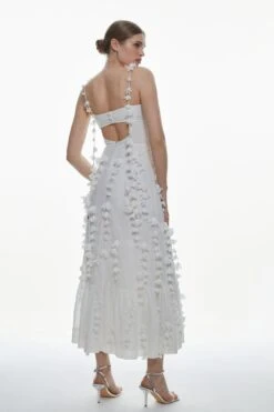 Karen Millen Tall Floral Applique Strappy Woven Maxi Dress -Karen Millen Shop white tall floral applique strappy woven maxi dress 3