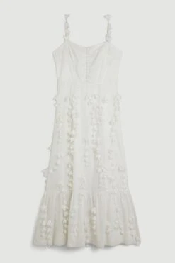 Karen Millen Tall Floral Applique Strappy Woven Maxi Dress -Karen Millen Shop white tall floral applique strappy woven maxi dress 4